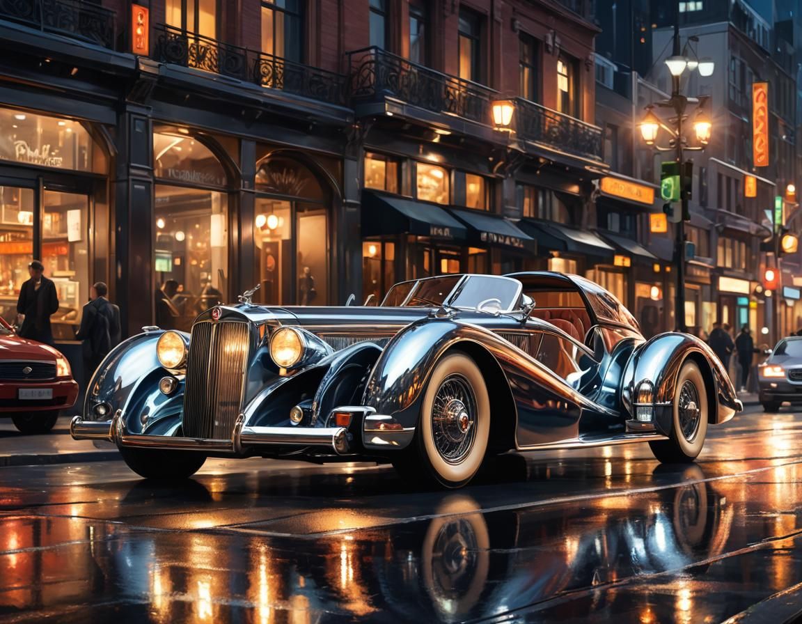 "Antique Super-car at night"  by @Lennis