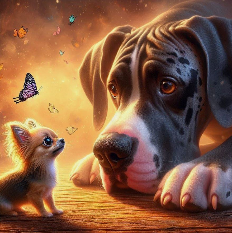 chiwawa facing a Great Dane
