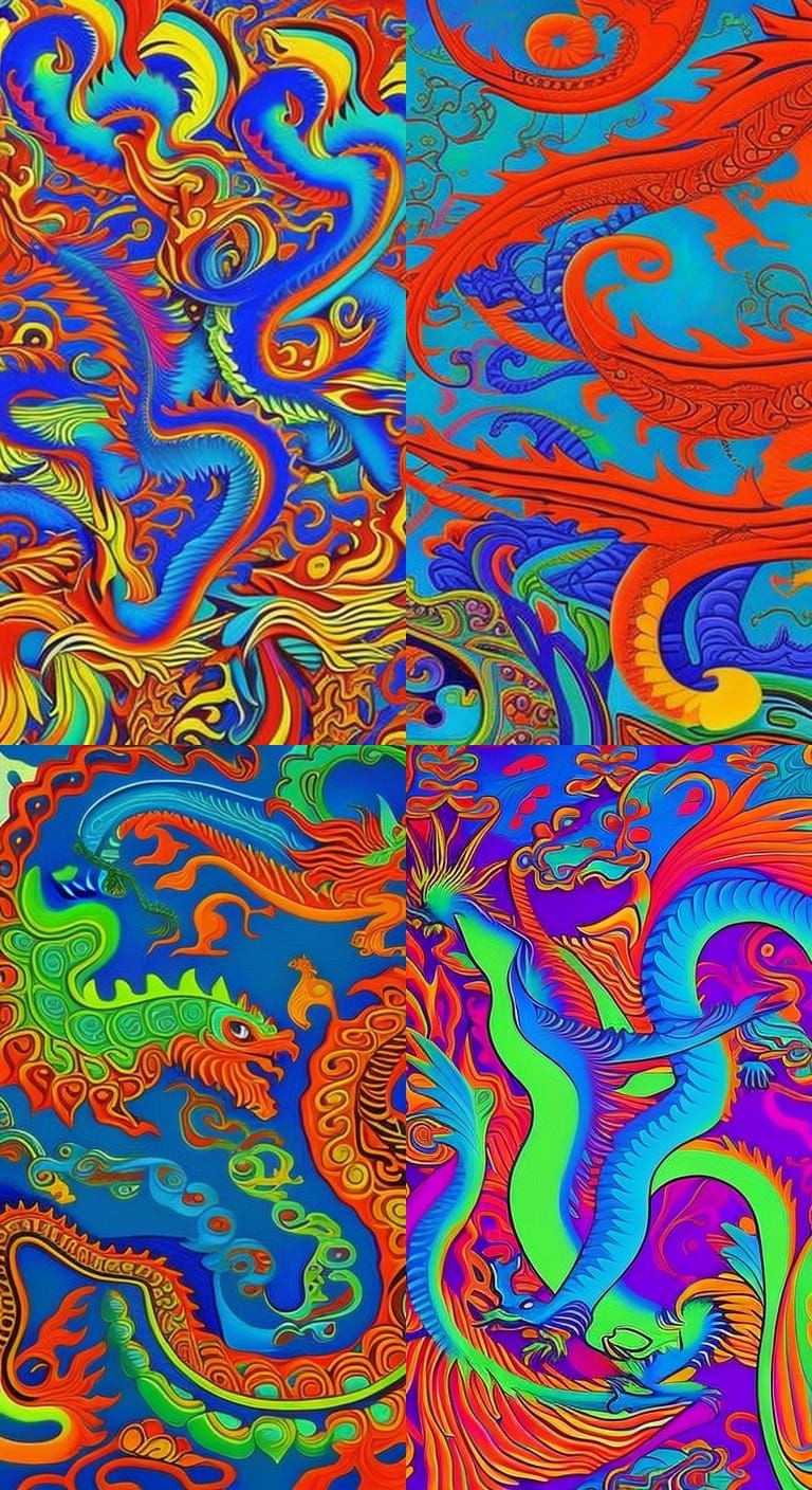 Psychedelic Dragons - AI Generated Artwork - NightCafe Creator