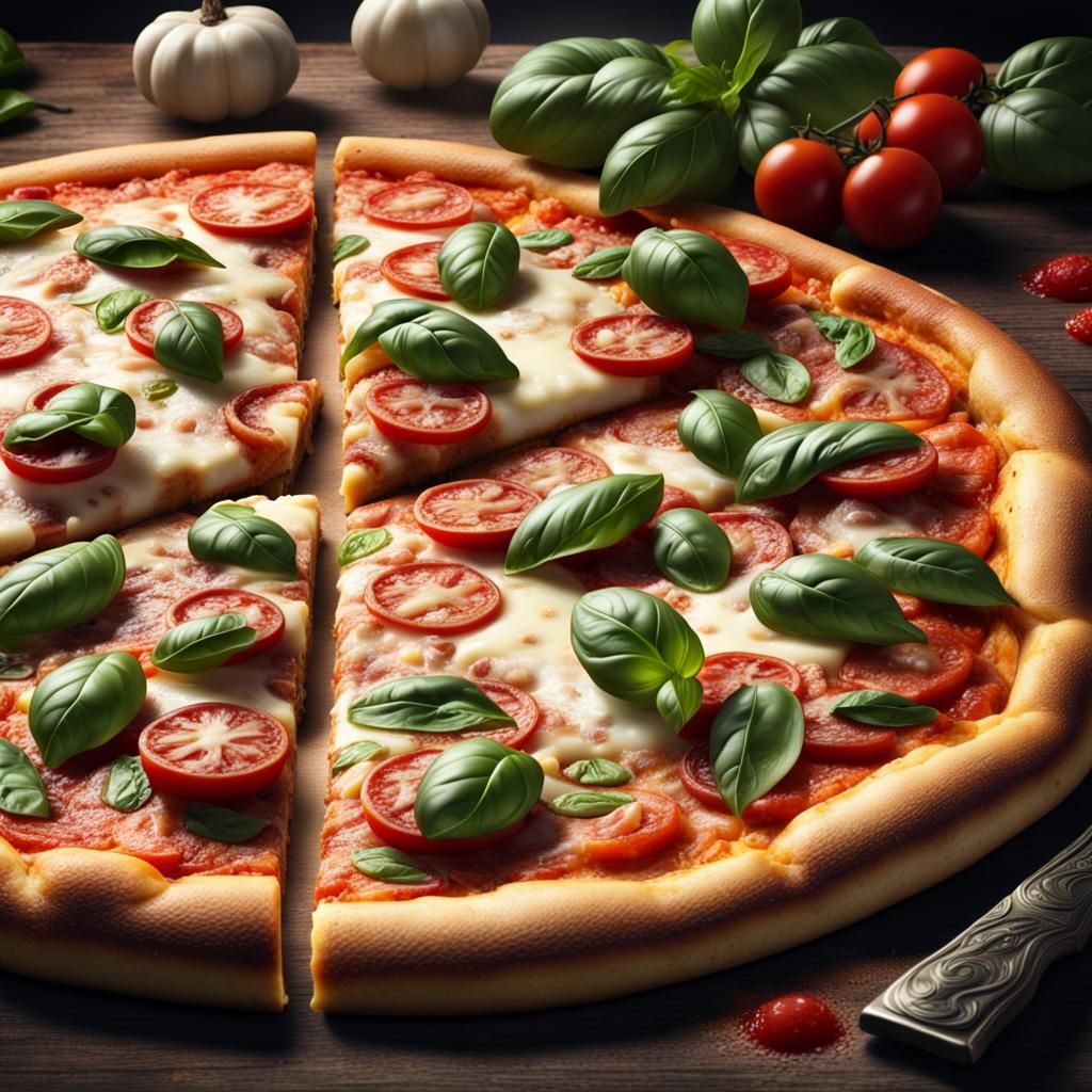 Delicious italian Pizza, Mozzarella basil cheese  by @Emerande 