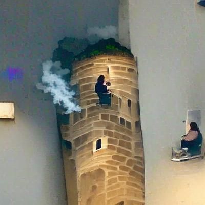 Someone smoking in a tower