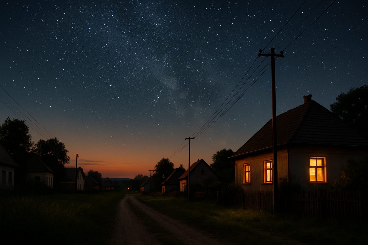 Even later summer evening on the village, beautiful stars on...