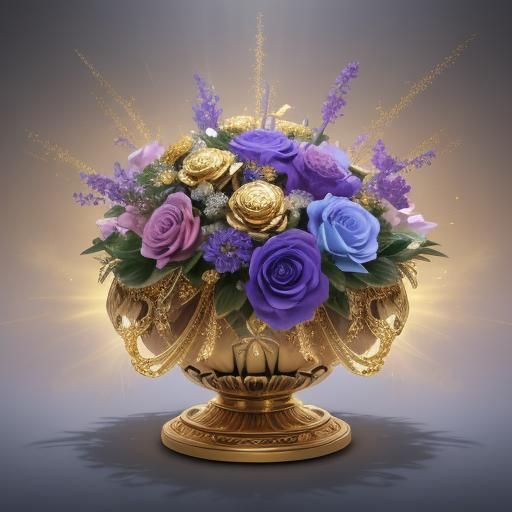 robot in a form of flower made from gold and diamonds very d...