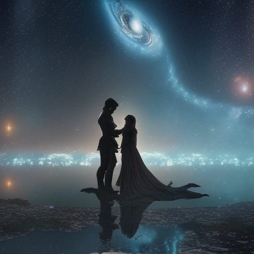 Cosmic Star-Crossed Lovers in Dramatic Silhouette