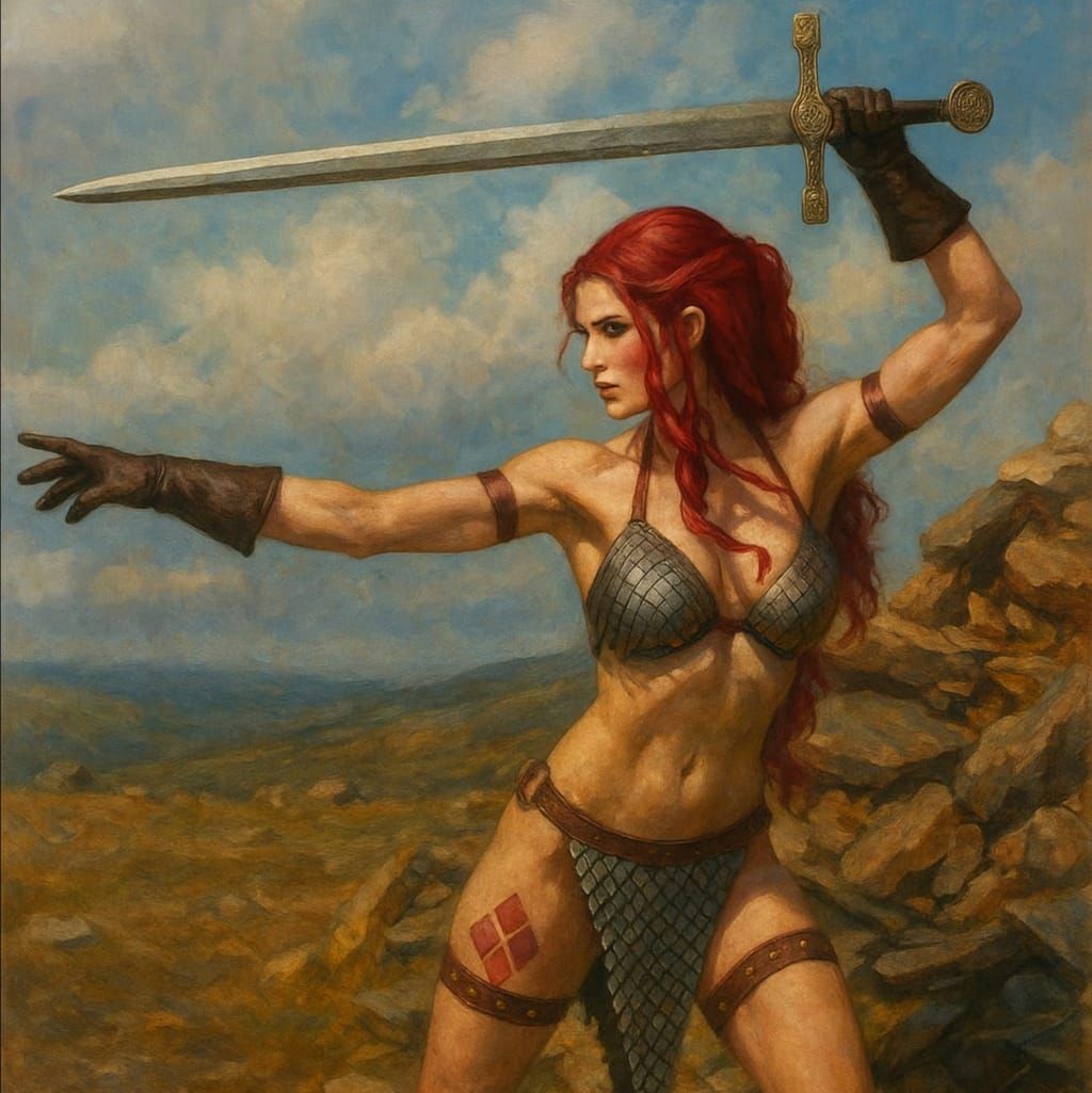 Warrior in a rocky landscape