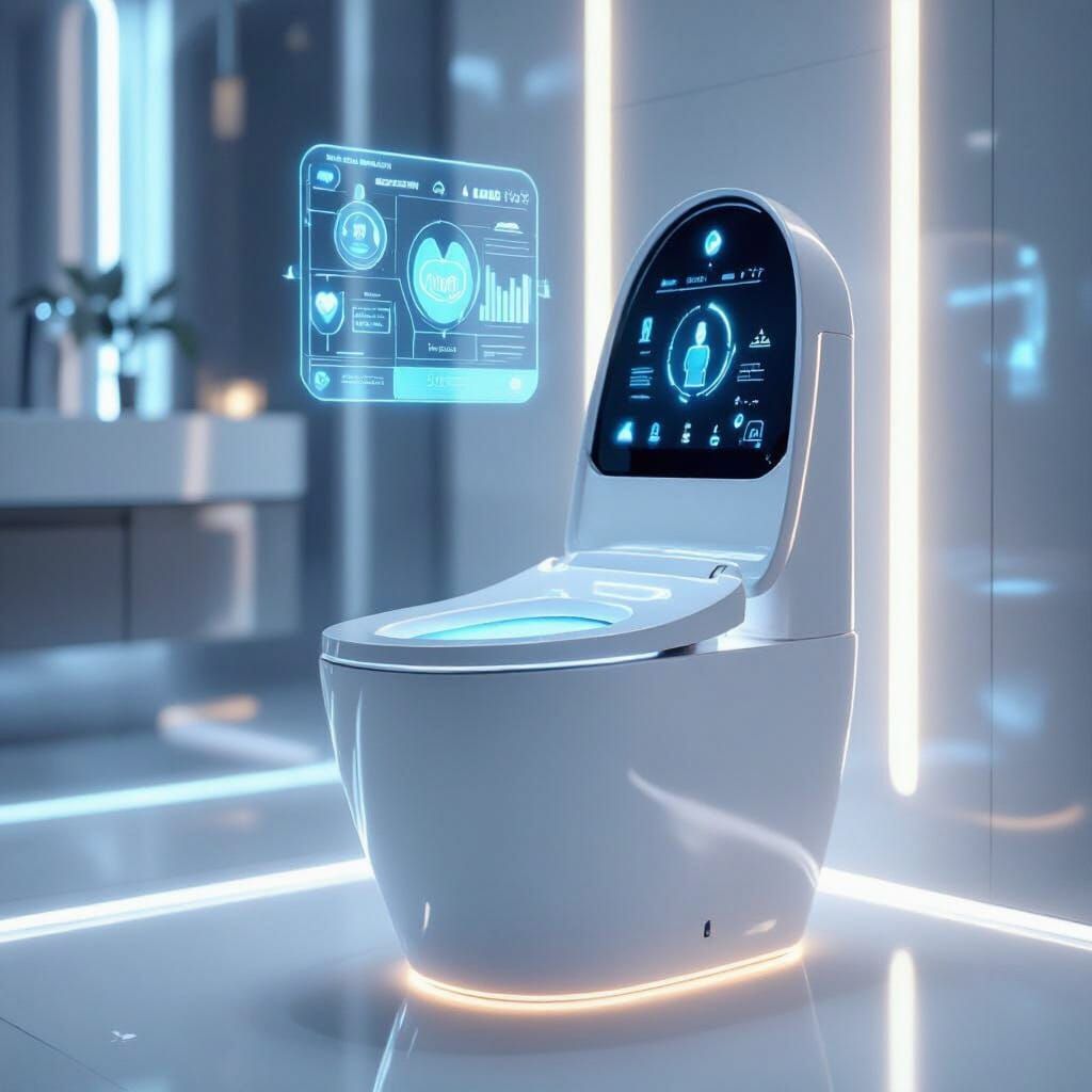Futuristic Smart Toilet with Holographic Displays