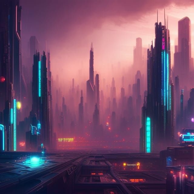 Cyberpunk busy City in the year 3000 detailed matte painting...