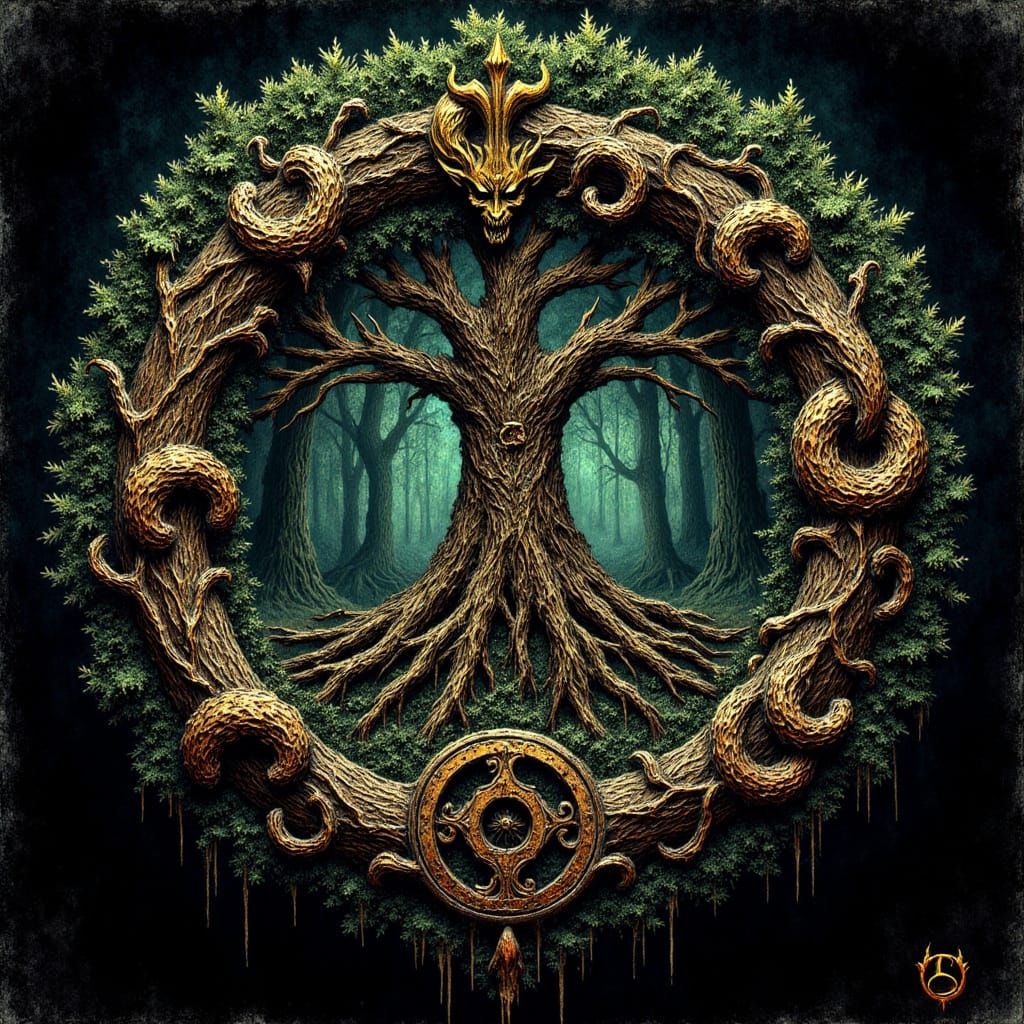 <lora:Tolkienesque:0.7> 

a massive oak logo with wrought iron, spanning the haunting forest center is the text, (Text: "Tolkienesque") with...
