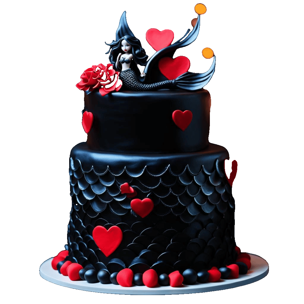 birthday cake, gothic mermaid beautiful iridescent, black an...