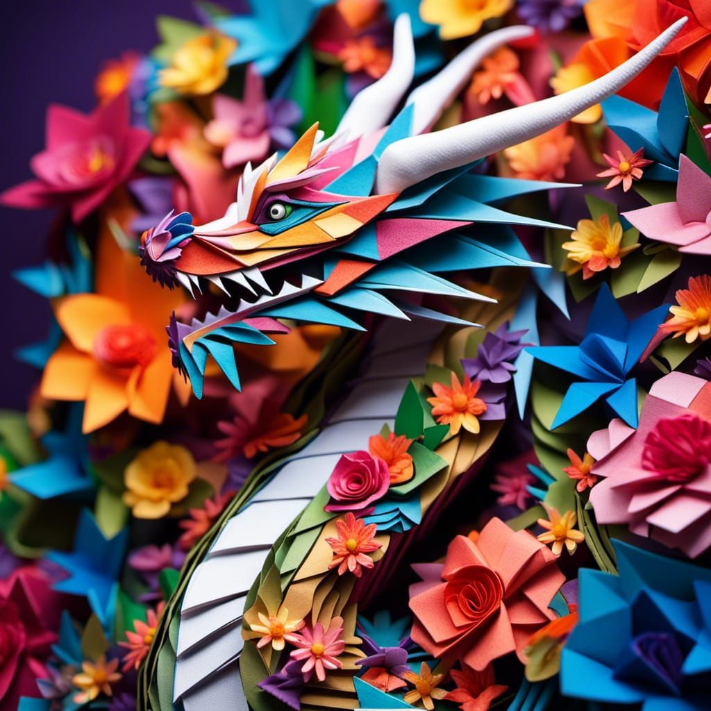A beautiful dragon covered in beautiful flowers of many clours,  by @Karen Jane