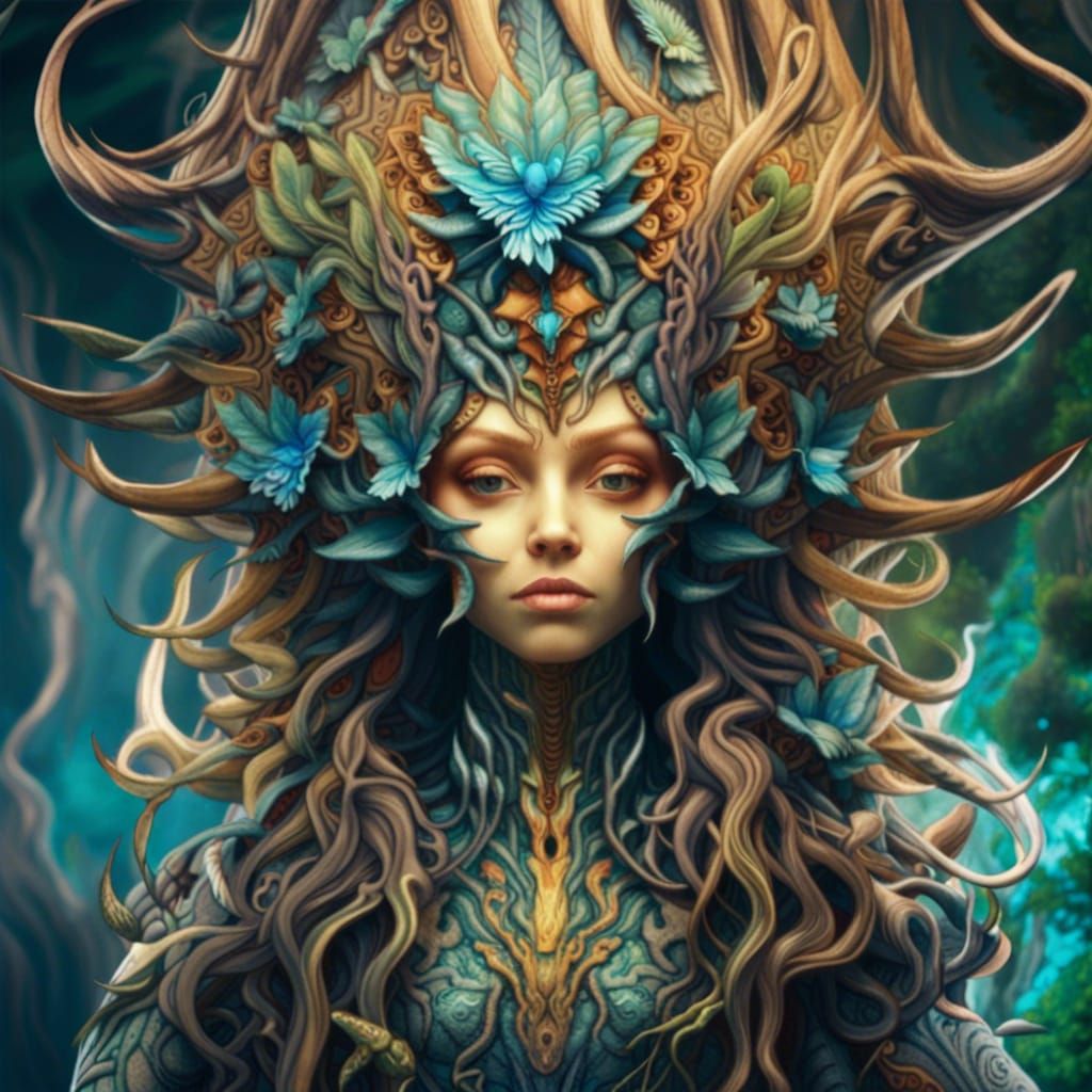 Profile Beautiful Dryad, Nature Spirit, Facepaint,by Android Jones By 