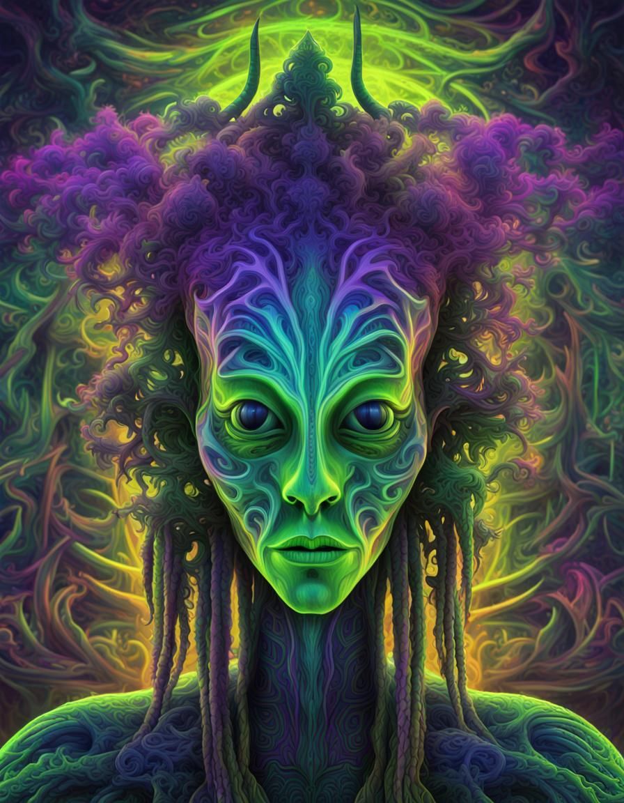 An alien digital psychedelic world and a mysterious alien ma...