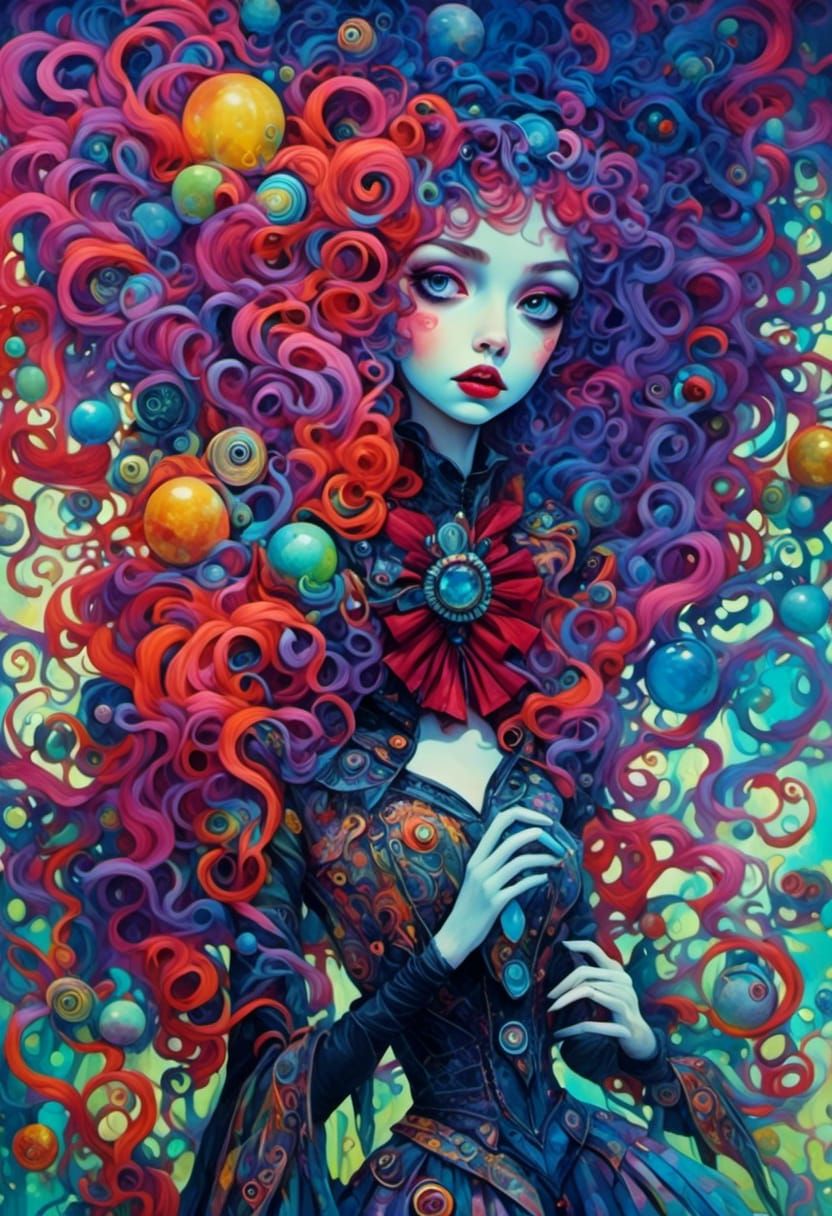 <lora:Doll:1.0><lora:Dark Whimsy:1.0>portrait of a beautiful...