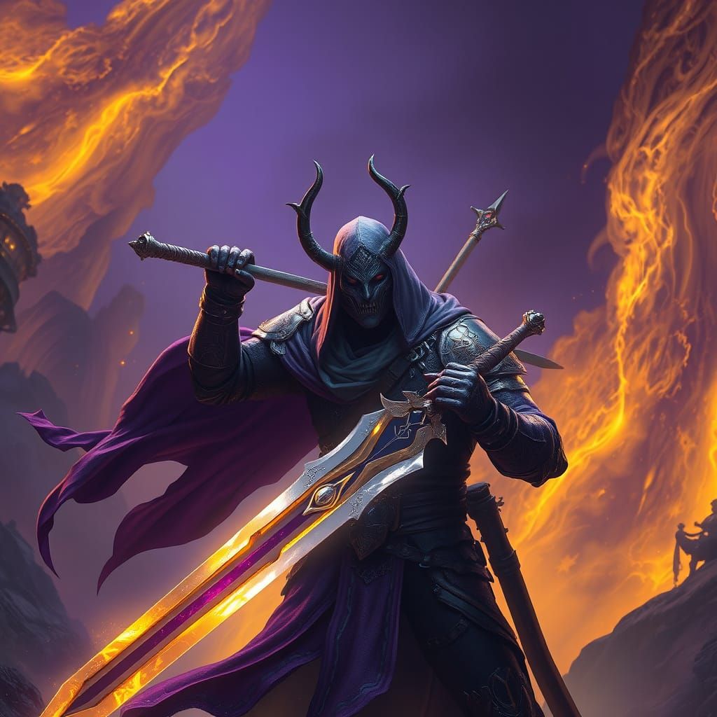 Mysterious Warrior in Mystical Realm: Dark Fantasy Concept A...