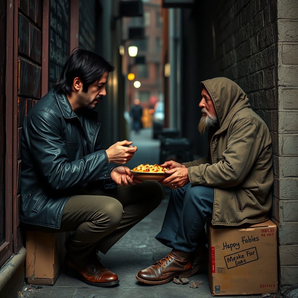 "Humble pie" (Sharing Shepherd's Pie with someone less fortunate)  by @HisBride