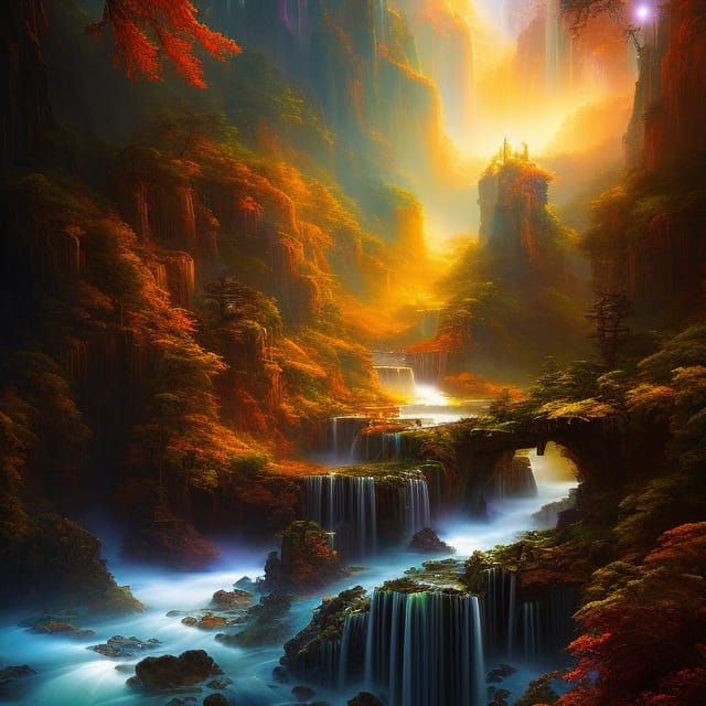 Sunset in the valley of shangri-la   by @Jimmy the tree wizard