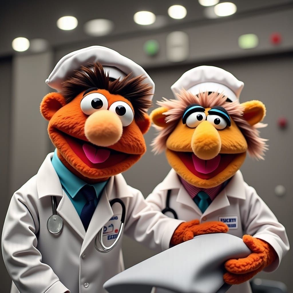 <lora:Puppet Maddness:1.0> Muppet Hospital with muppet Dr. and Nurses