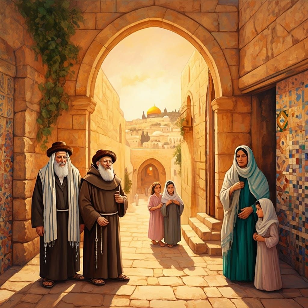 Golden Jerusalem Scene in Surrealist Style