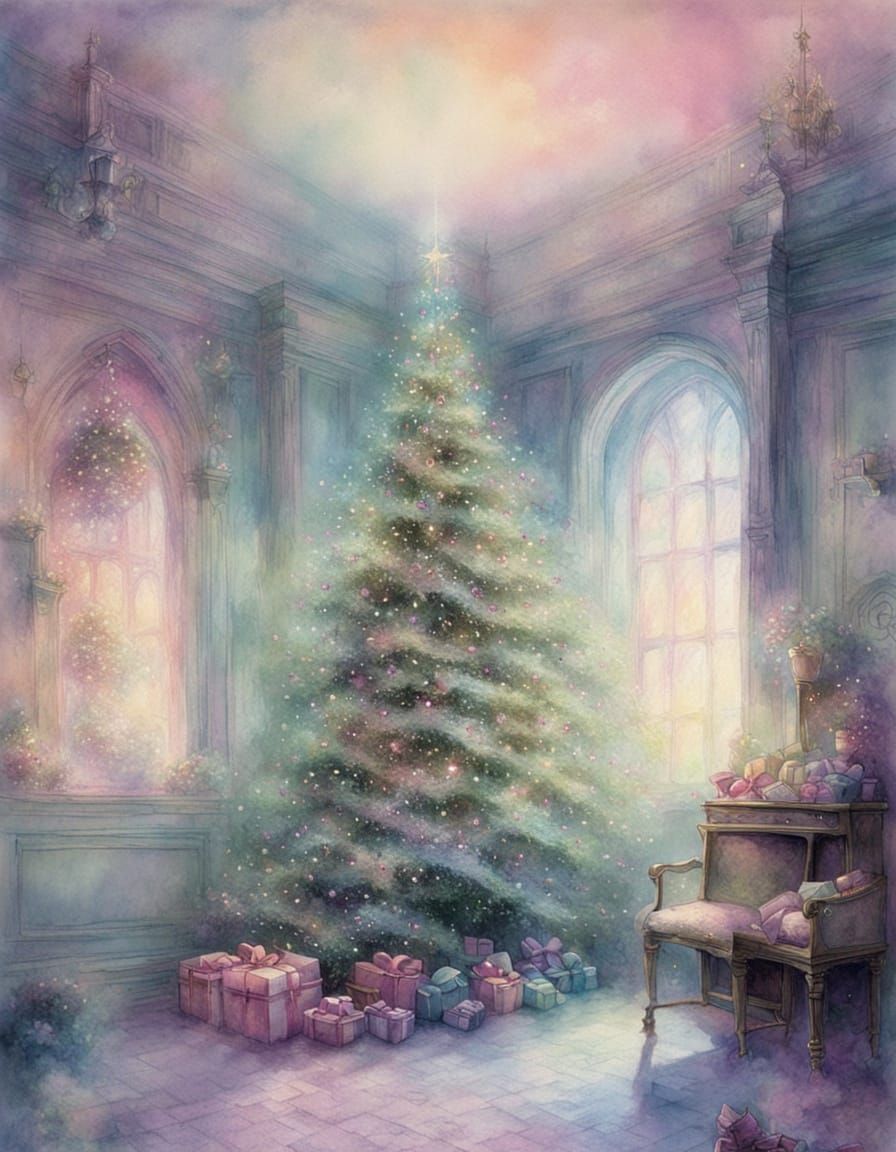 Ethereal Christmas Tree in Watercolor and Ink