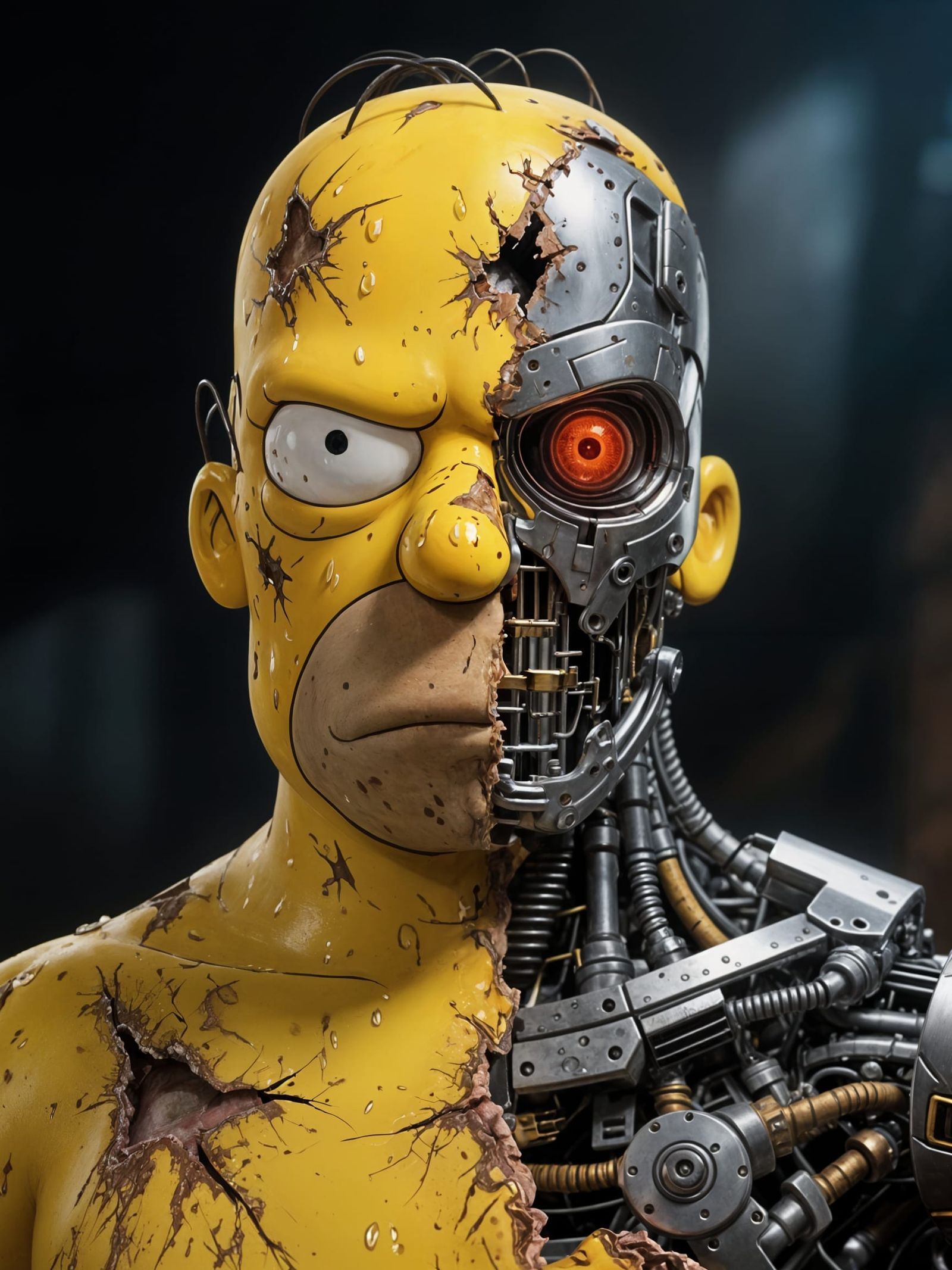 Homer Simpson as Terminator: Hyperrealistic CGI Portrait