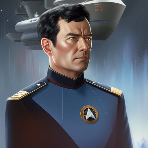 Male Starfleet Officer vulcan black Hair Blue uniform on starship ...