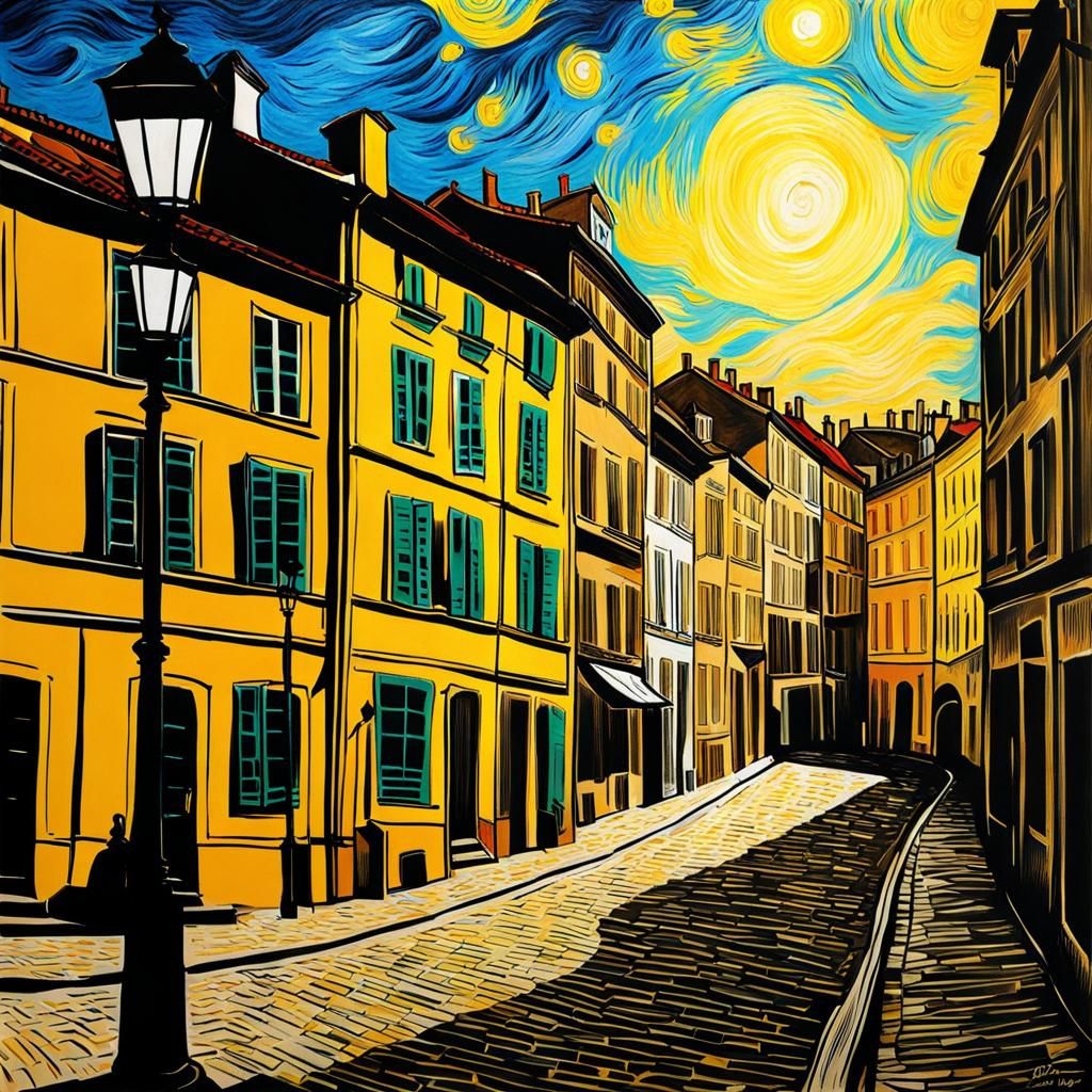 Van gogh style drawing lyon down town