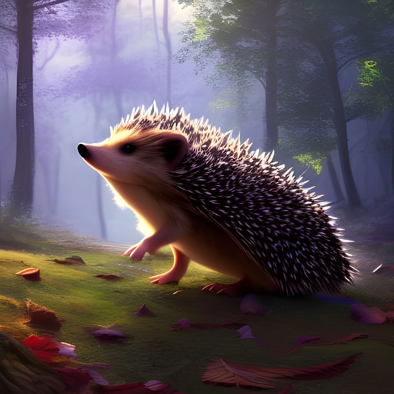 A wild cute hedgehog in the forest