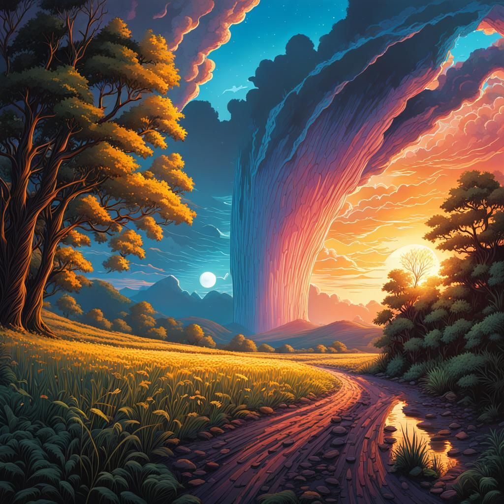 Nature scene with intense light shining down from the heaven...