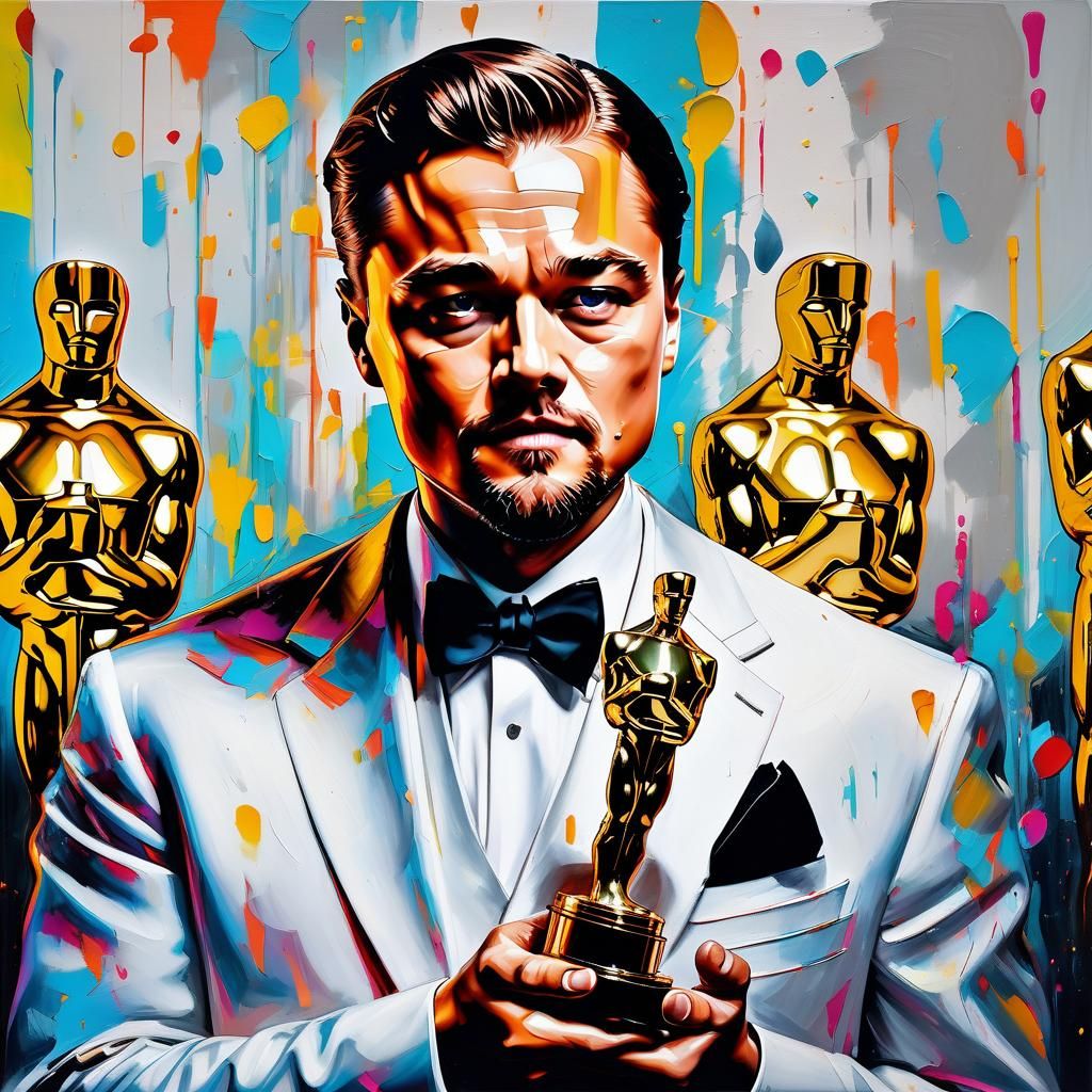 Leonardo DiCaprio Holding Oscar Trophy  by @Artless
