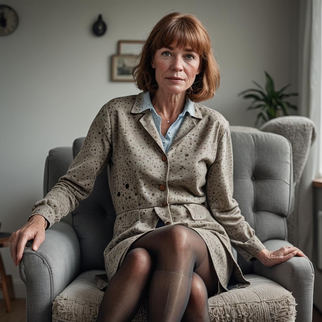 50yo Dutch women with bangs,freckles wearing an outfit with ...