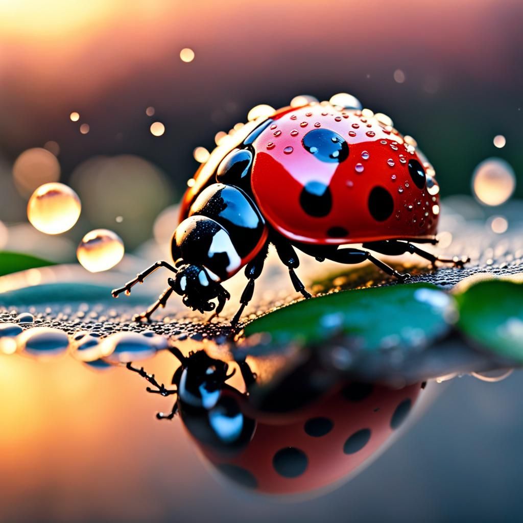 Ladybug reflected in a puddle  by @Eva