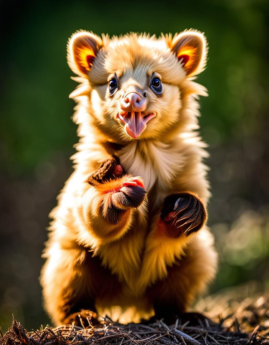 Photograph Portrait, of a crazy cute, fuzzy little buff Baby Bear ...