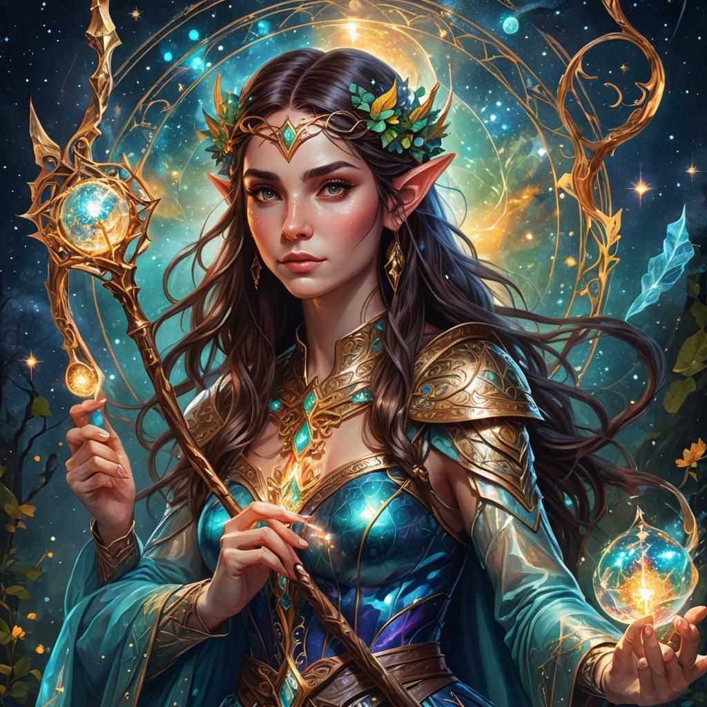 brunette elf maiden magic user with staff - AI Generated Artwork ...