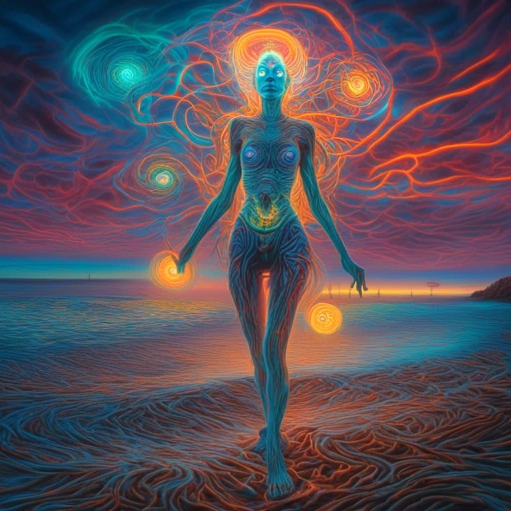 Mystical Beach Walker with Glowing Body Decals