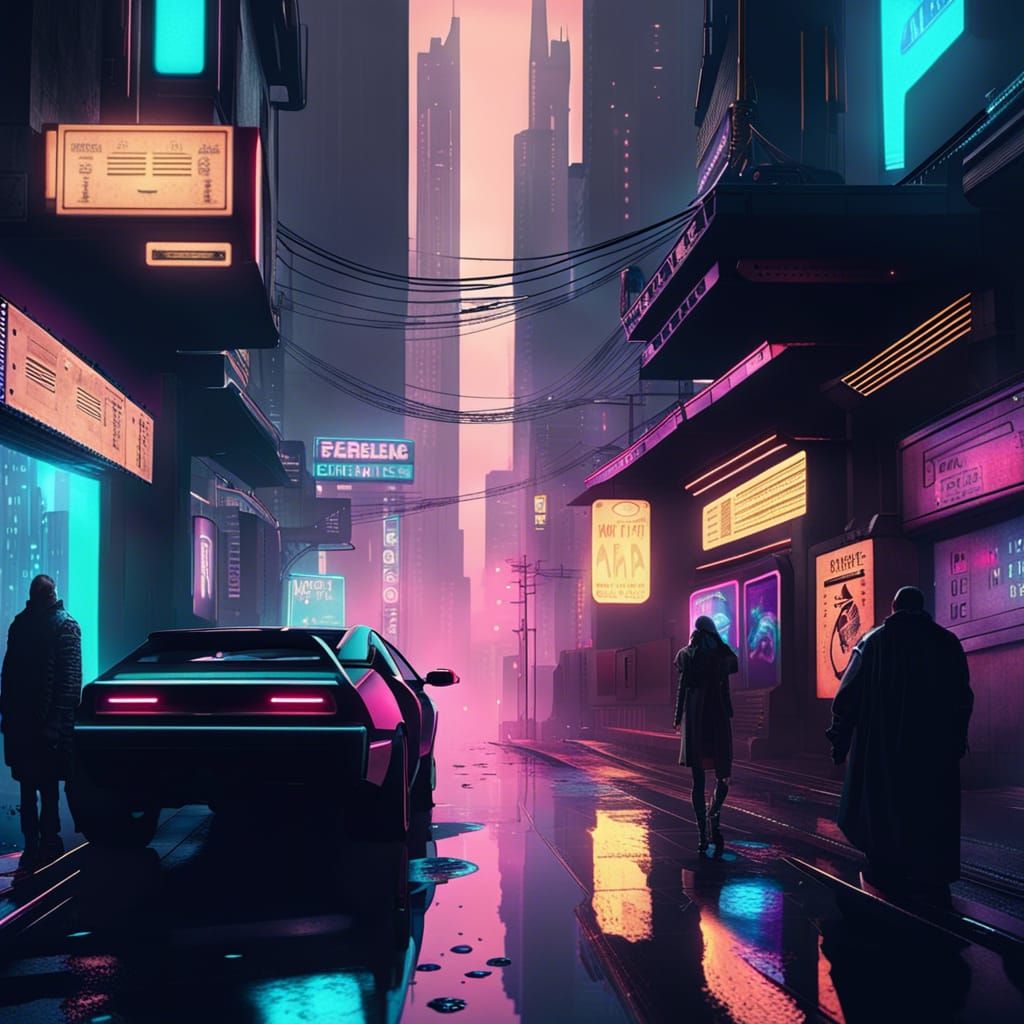 Downtown cyberpunk city blade runner ambience no