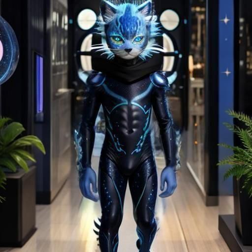 A Teenage Male Nekojin anthropomorphic male Human/Feline with Blue skin ...