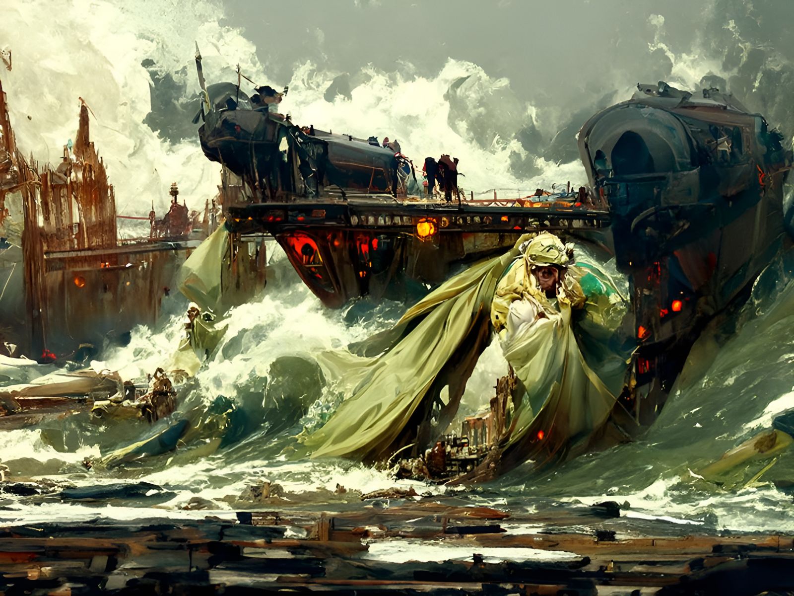 Trainwreck off a london bridge in to a rough seas sinister b...