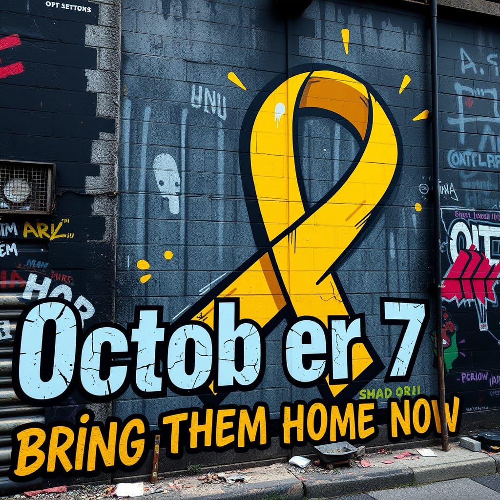 Vibrant City Wall Graffiti Mural with Energetic Yellow Ribbo...