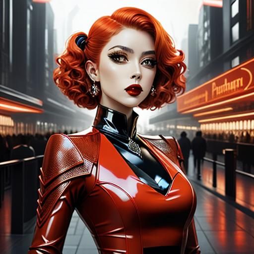  <lora:Portraits realistic:1.0> orange latex dress