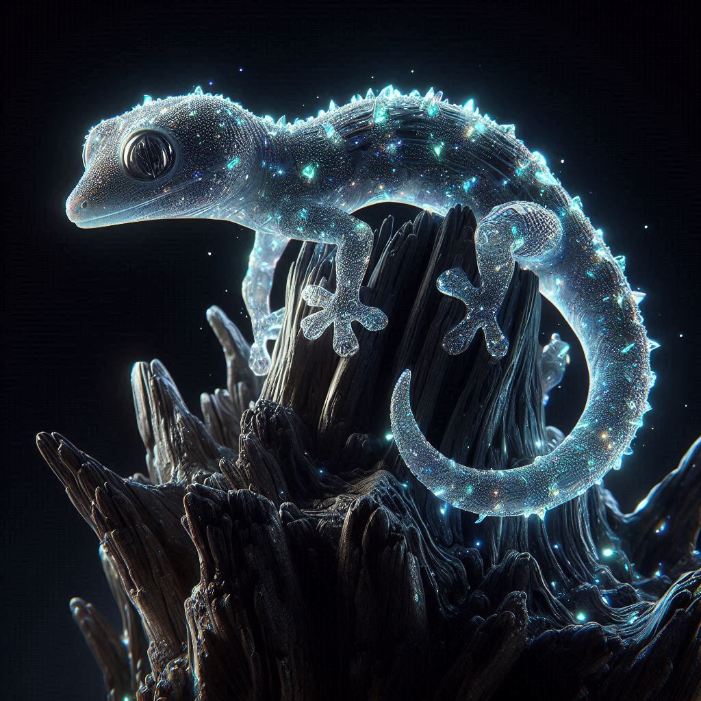 Obsidian crystal glass sculpture of a gecko