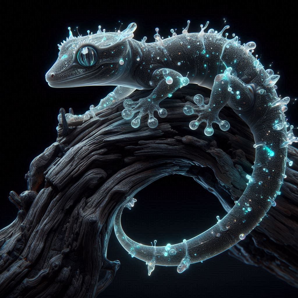 Obsidian crystal glass sculpture of a gecko