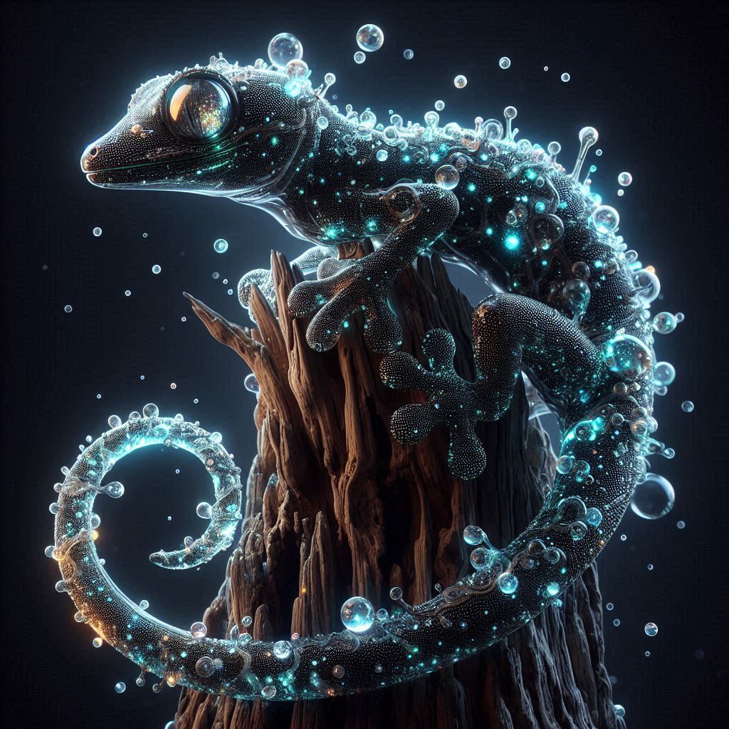 Obsidian crystal glass sculpture of a gecko