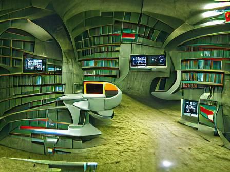 Futuristic inside bunker library