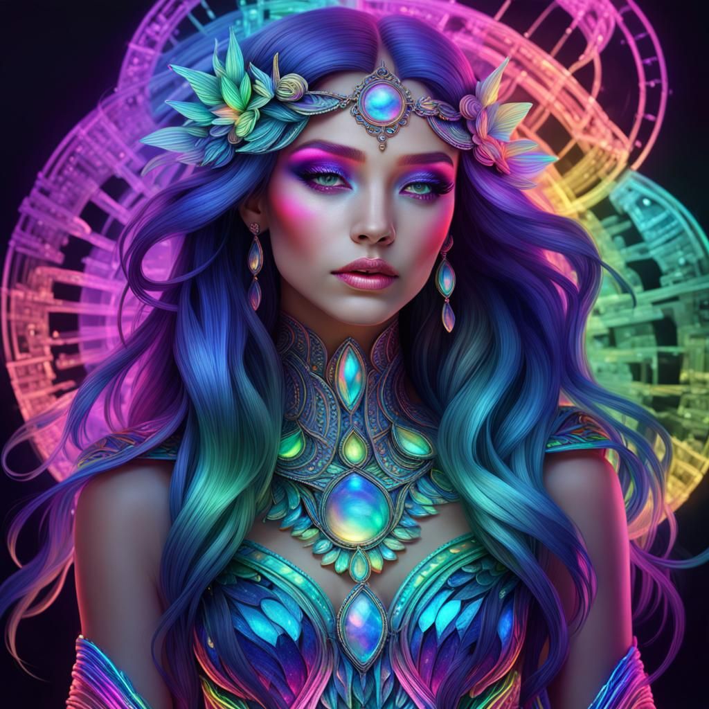 Neon Rainbow Goddess of Mystery