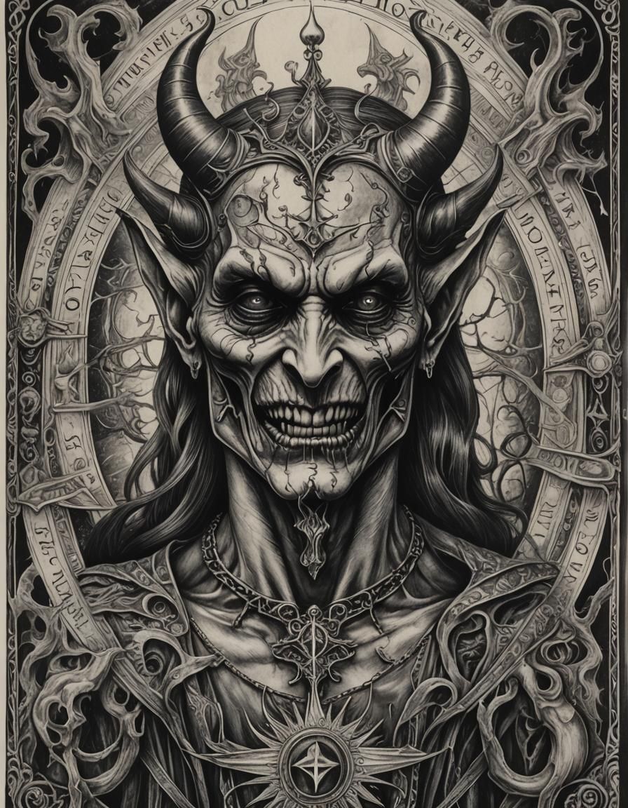 tarot devil hyperdetailed charcoal drawing
