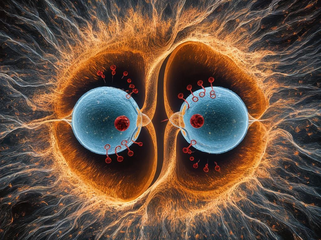 Macro photography of a  aqueous medium with cell division oc...