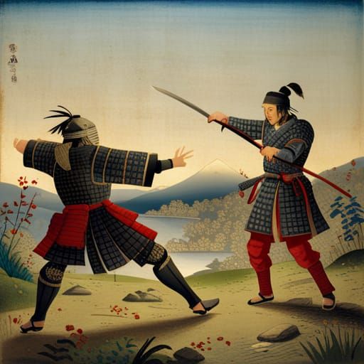 Two samurai fighting