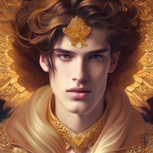 Extravagant angelic super male model princes of heaven gold accessories ...