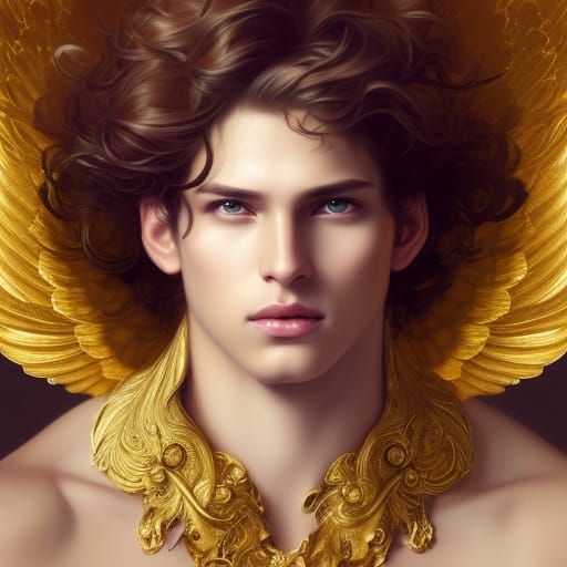 Extravagant angelic super male model princes of heaven gold accessories ...