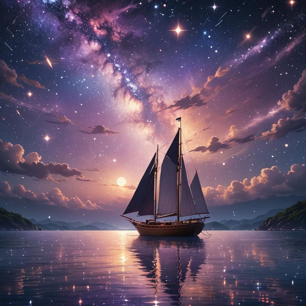 A boat floating on the stars in the universe  by @Ayla X